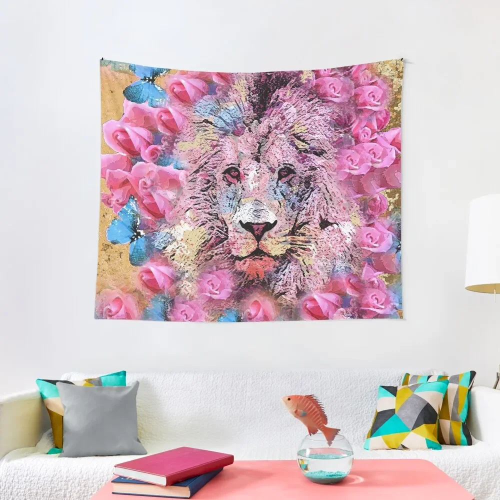 

LION AND PINK ROSES Tapestry Aesthetics For Room Home Decorations Aesthetic Tapestry