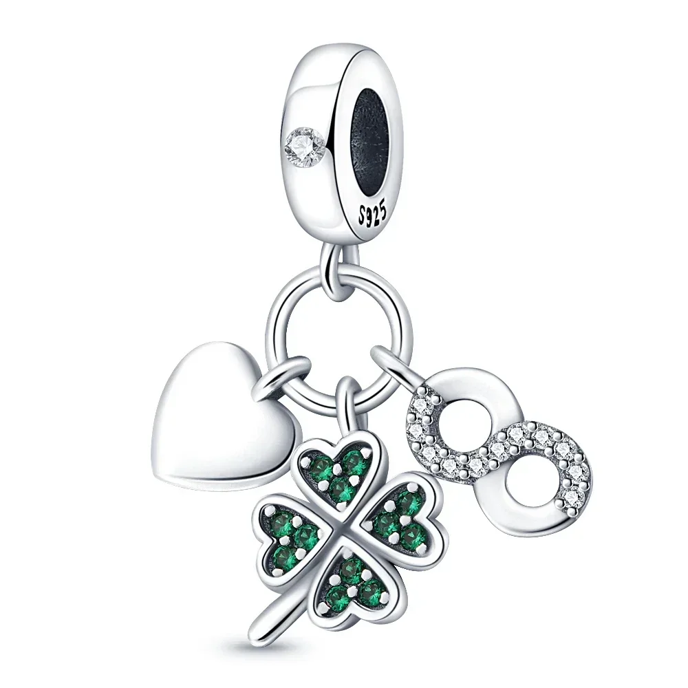 925 Sterling Silver Green Series Four-leaved Clover Pendant Fine Beads Fit Original 925  Bracelet Charms Women Jewelry 4