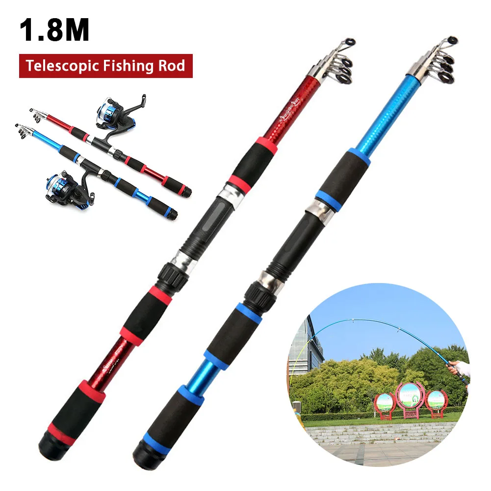 1.8M Full Length FRP Spinning Rod Portable Fishing Pole for Freshwater Bass Carp Saltwater Fishing 45CM Telescopic Fishing Rod