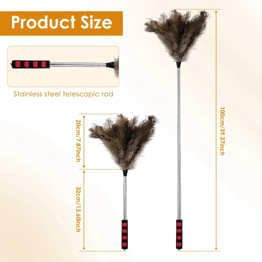 Ostrich Duster Brush Extendable Feather Duster Cleaning Ceiling Fan Furniture 200CM