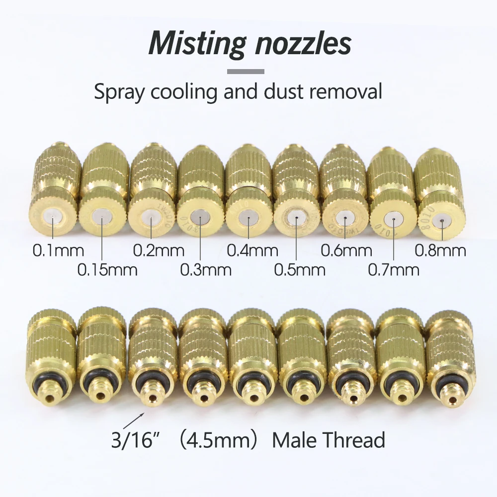 High Pressure Nozzle High Pressure Brass Mist Nozzle 4.5mm Thread Fine Fogging Atomizer for Garden Landscape Dedusting Humidification AtomizingSystem