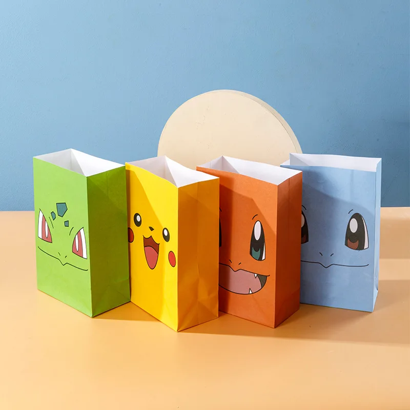 10Pcs/Set Pokemon Anime Cartoon Kawaii Pikachu Candy Flat Pocket Cake Bakery Wrapping Paper Bag Birthday Party Decor Supplies
