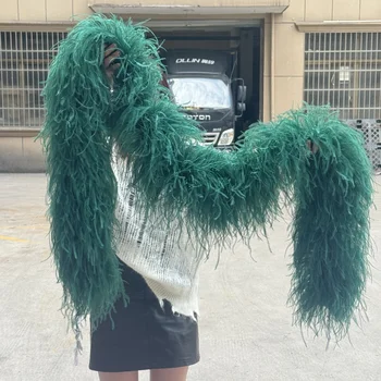 2Meters Dark green Ostrich Feather Boa 6-35 Layers High Quality Feathers Scarf for Wedding Party Dress Shawl Decoration crafts 1