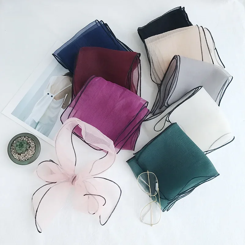 140cm Spring Scarf Transparent Women's Silk Scarf Fashion Lady Square Scarves Soft Shawls Pashmina Solid Color Bandana Headband