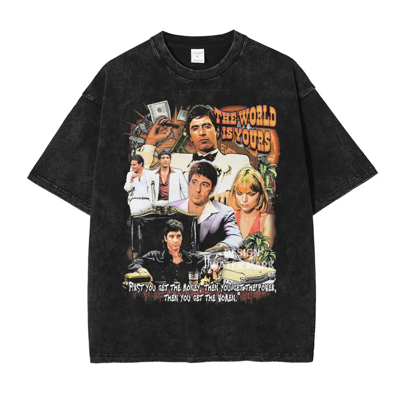 Scarface T Shirt Harajuku Movie Tony Montana Vintage Washed Tops