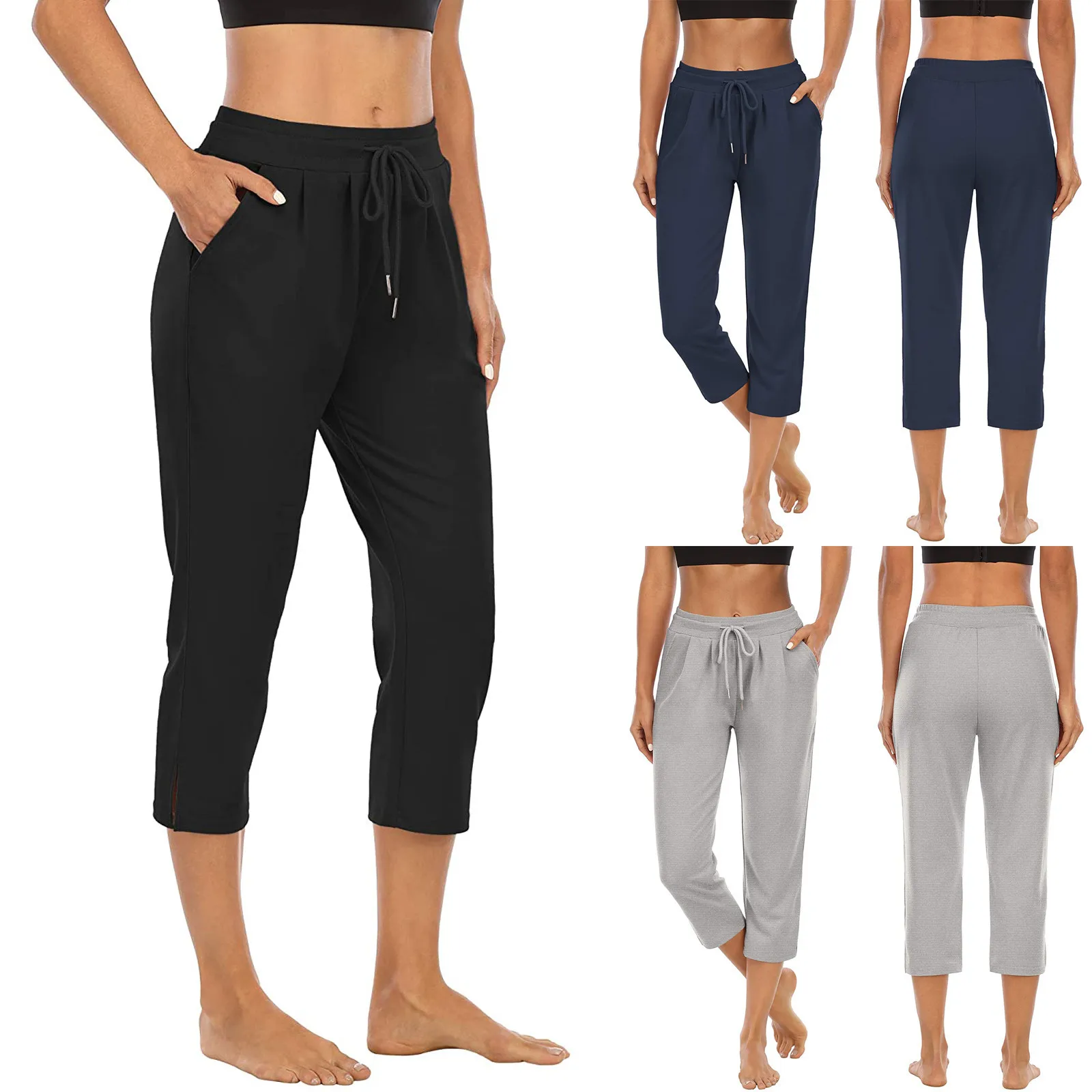 Women's Solid Color Pocket High Waist Sports Fitness Yoga Casual Women's Pants European and American Yoga Pants Women