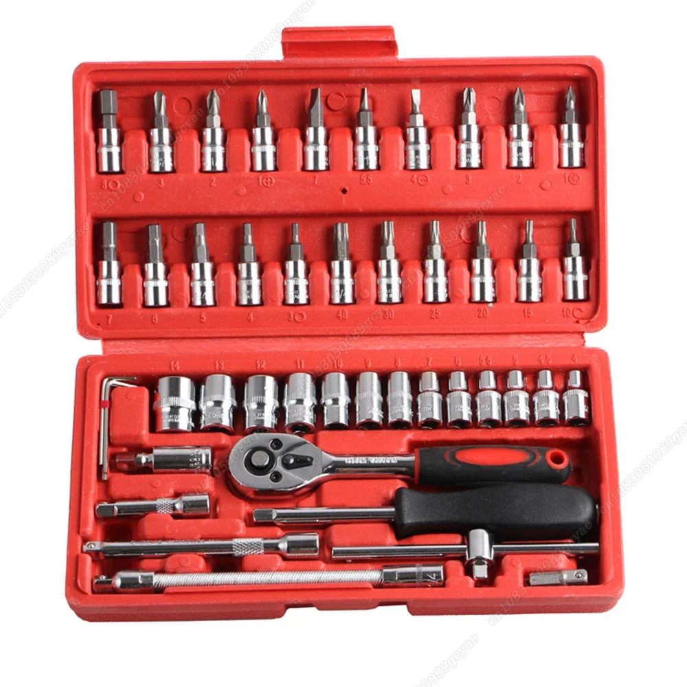 

46Pcs Car Repair Tool Kit 1/4-Inch Socket Set Car Repair Tool Ratchet Torque Wrench Combo Auto Repairing Hand Tools