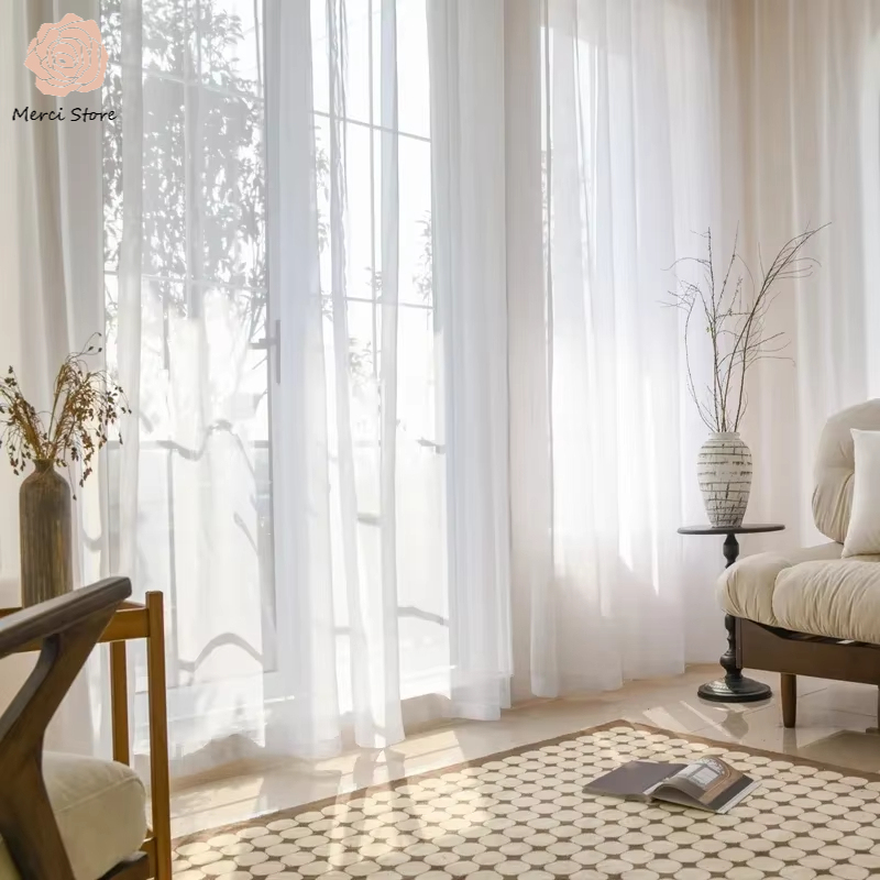 Luxury White Tulle Voile Organza Curtains for Living Room Bedroom Kitchen Multi-Purpose Sheer Light Filtering Voile Drapes Decor