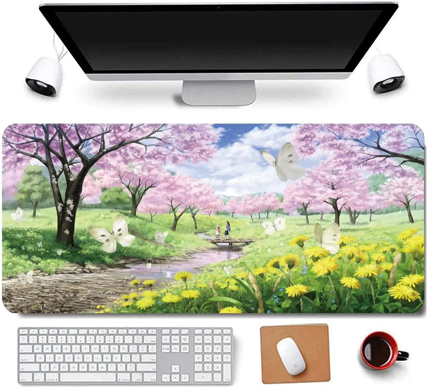 

31.5x11.8Inch Pink Sakura Butterfly Long Extended Large Gaming Mouse Pad with Stitched Edges Laptops Keyboard Mouse Mat Desk Pad