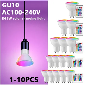 1-10PCS RGB LED Spotlight GU10 Bulb 24 Key Remote Control Dimmable 6W AC220V 110V Colorful Change for Bedroom Living Room Lamp
