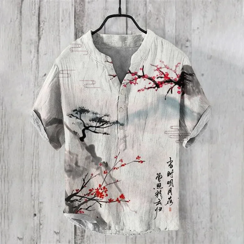 Popular European and American wave short-sleeved men shirts, stand-up collar shirts, Hawaiian shirts, men's vacation shirts 3