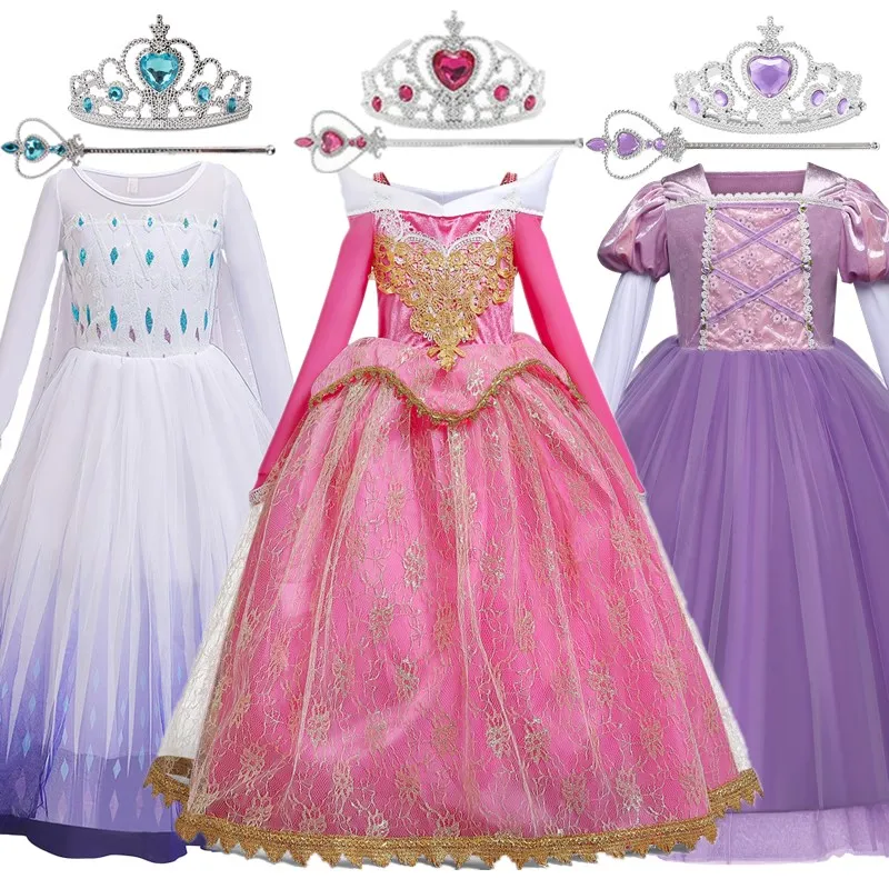 Fancy Children Halloween Princess Dresses For Girls Long Sleeve Off Shoulder Birthday Cosplay