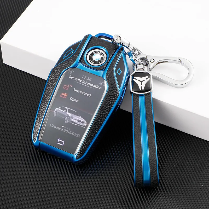 Funda para llave de BMW con pantalla LCD 740li/730, carcasa 530Le, pantalla táctil, botón Gt, sistema 6/x7, bolsa con textura de cuero para coche