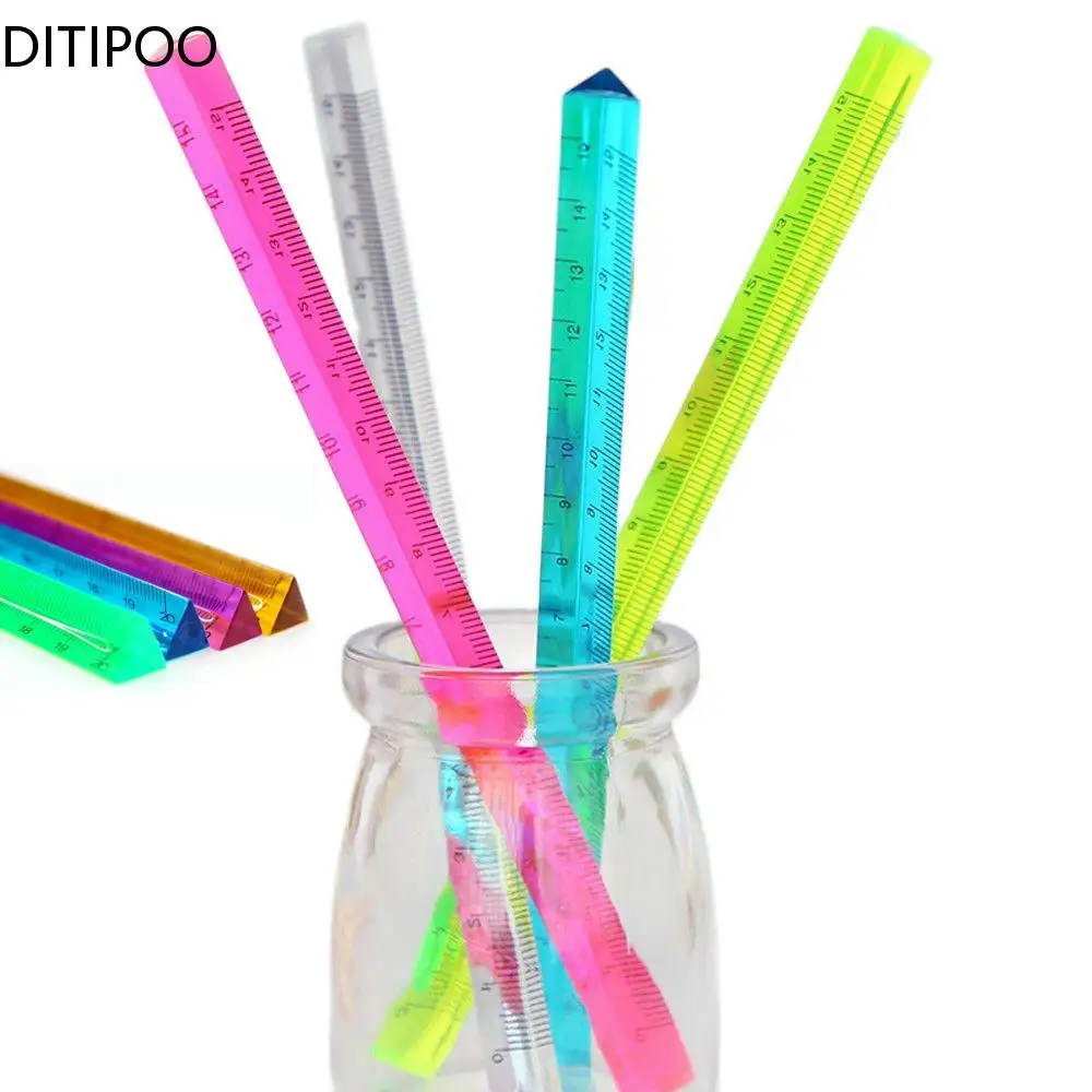 20cm Transparent Triangular Straight Ruler 3D Crystal Plastic Ruler Measuring Drawing Tools Aesthetic Stationery School Supplies 10ml 25ml 50ml 100ml 250ml 500ml plastic measuring cylinder graduated cylinders lab supplies laboratory tools