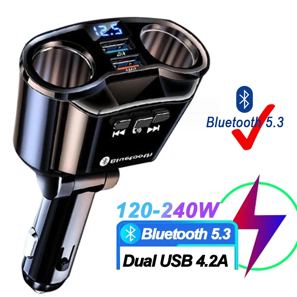 Dual USB Fast Charger with Digital Display - Car Cigarette Lighter Splitter Adapter