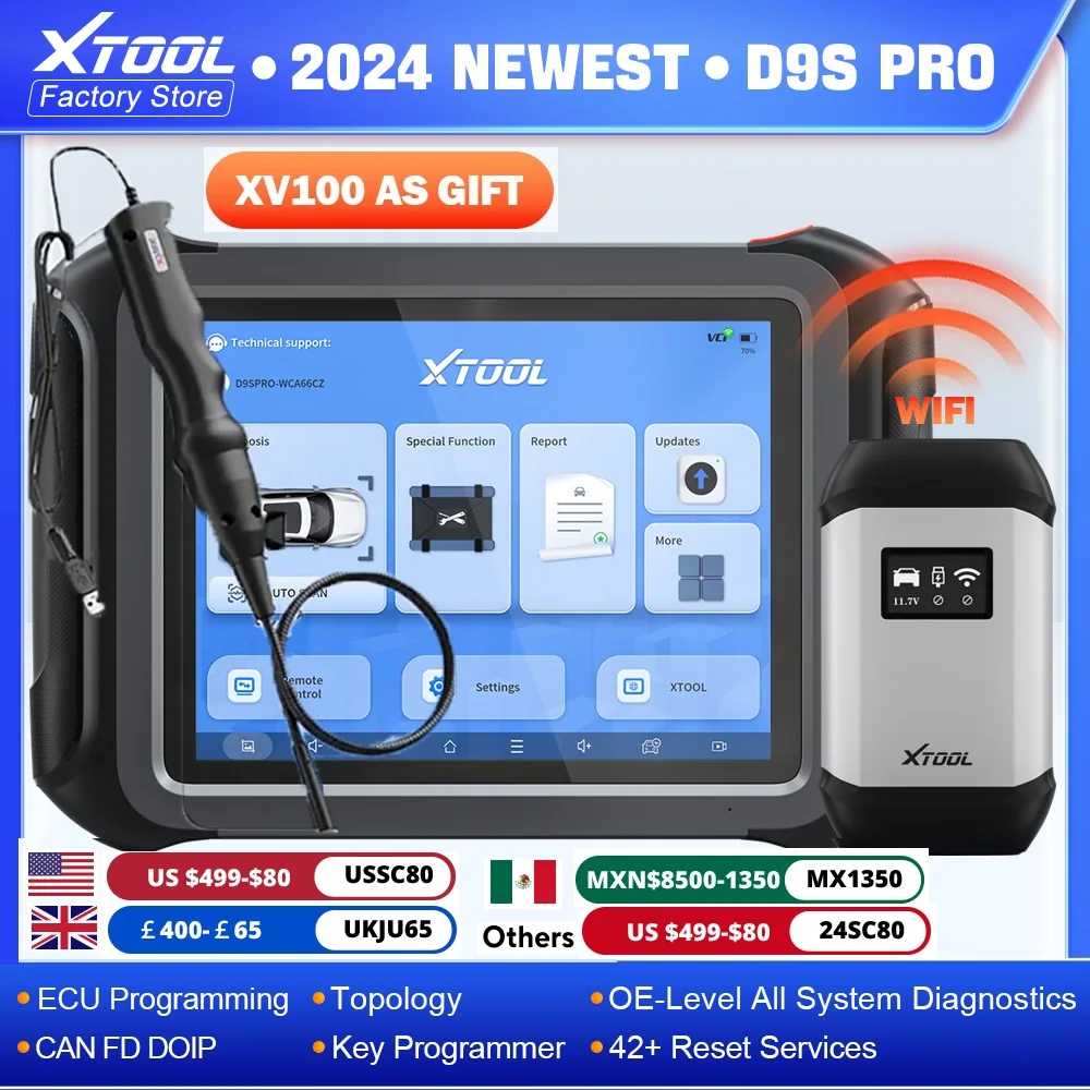 XTOOL D9S Pro WiFi Connection Car Diagnostic Tools ECU Programming Coding Key Programmer Topology Map Active Test CAN FD DoIP