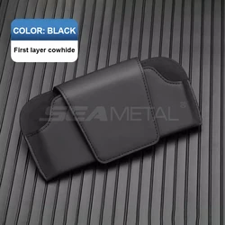 SEAMETAL Premium Leather Sun Visor Glasses Holder - Wear - Resistant Sunglasses Storage Case (Cowhide black)