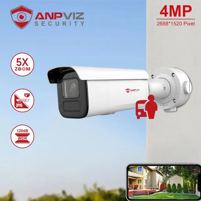 Anpviz 4MP 5X zoom Bullet POE IP License Plate Recognition Camera Human vehicle detection security camera supports 512GB SD card 1