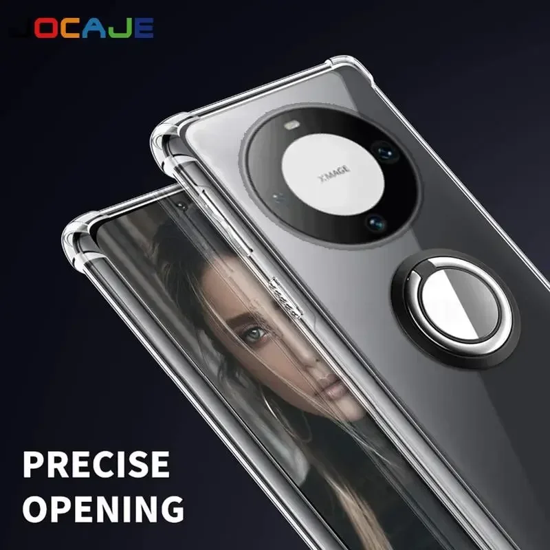 Transparent Ring Stand Shockproof Soft TPU Phone Case with Holder Bracket