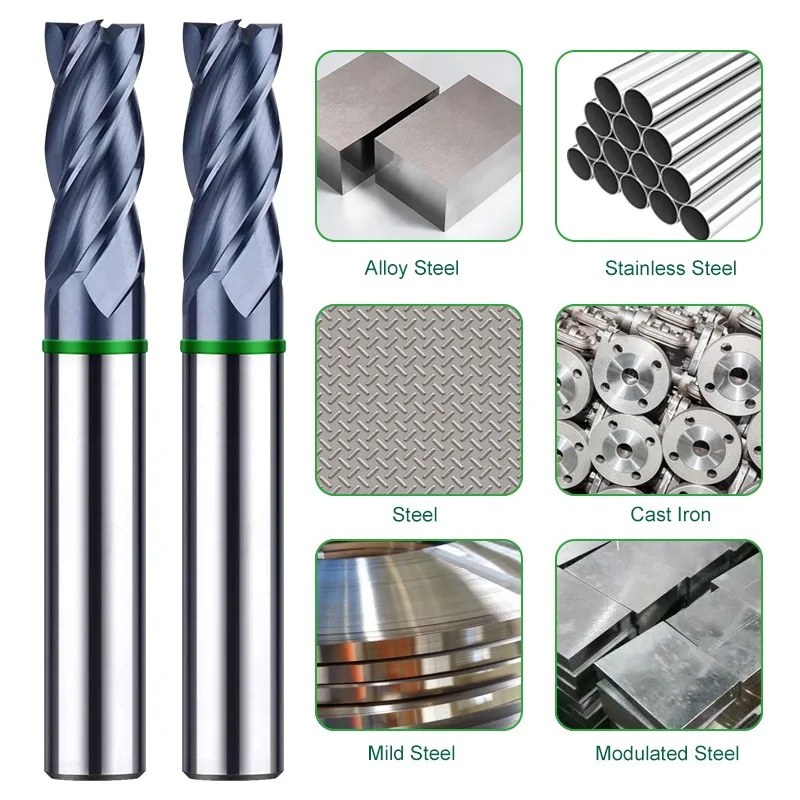HRC70 4-Flute Tungsten Steel Carbide Milling Cutter with Nano Coating