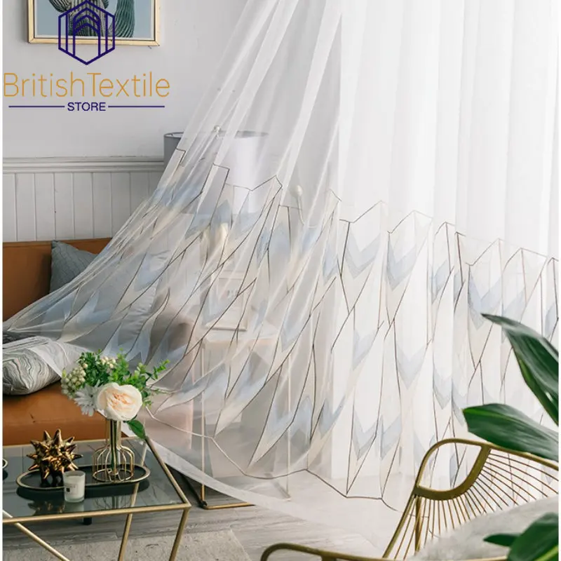 Modern Curtains for Living Dining Room Bedroom Embroidered Tulle Simple Geometric Pattern Window Sheer Drape Room Decor Custom 5