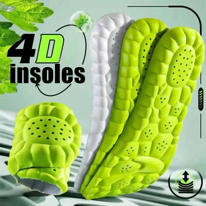 

4D Latex Shock Absorption Insoles for Women Men High Elasticity Massage Shoe Pads Inserts Soft Sports Running Deodorant Cushions