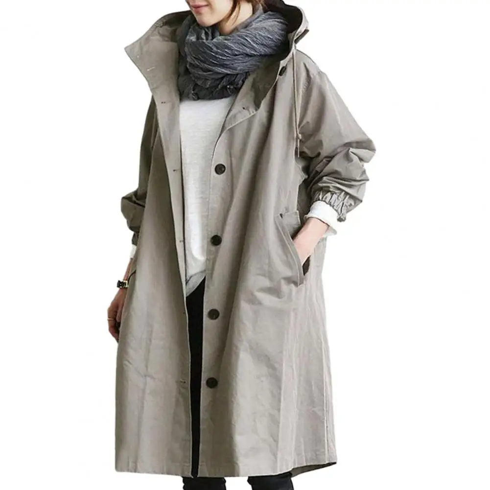 

Trench Coat Korean Women Elegant Trench Coats Double Breasted Lightweight Windproof Plus Size Solid Color Mid-length Trenchcoat