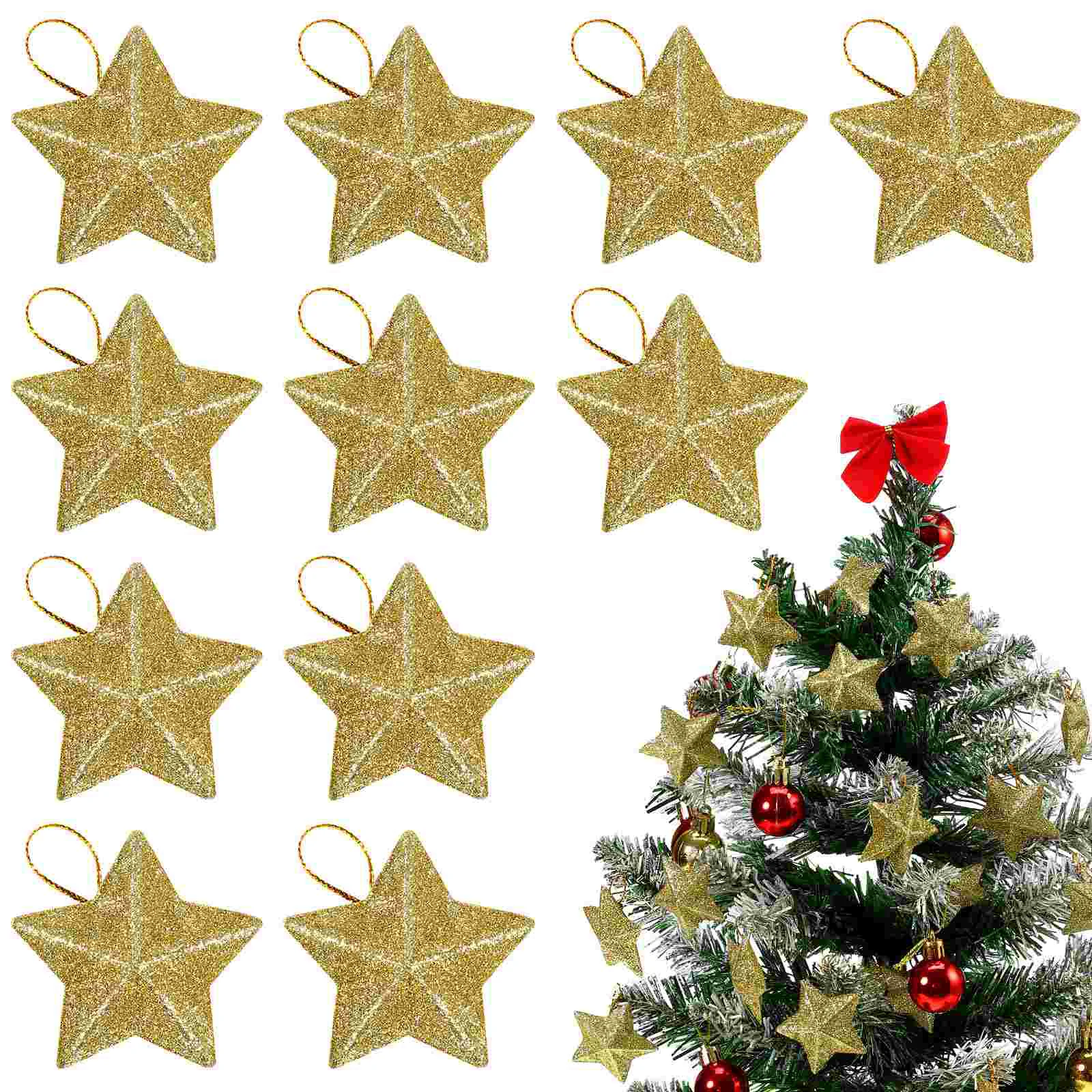 

5x5cm Christmas Tree Mini Gold Powder Star Decor Ball Pendant Navidad Christmas Ornament Xmas Party DIY Accessories