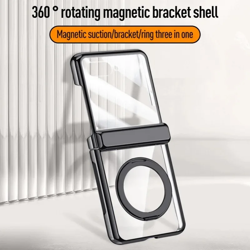 Magnetic Metal Ring Holder Clear Tempered Glass Phone Case with Spring Protection