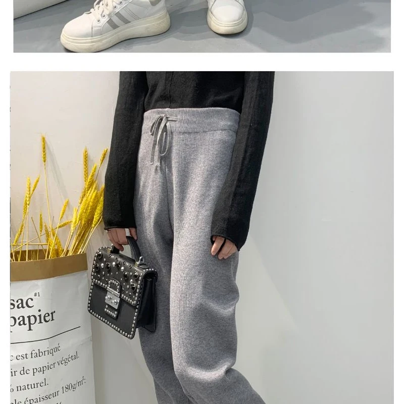 Autumn Winter High Waist Knitting Striped Harem Pants Solid Loose All-match Youth Wide Leg Pants Casual Fashion Women Clothing