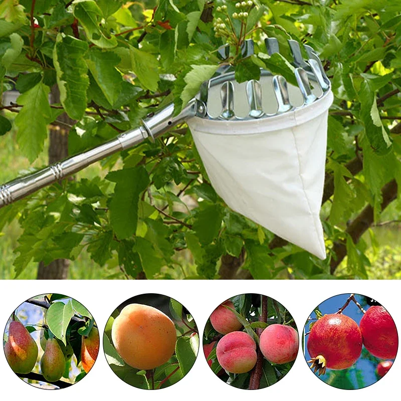 Fruit Picker Tool Metal Fruit Picker High Tree Orchard Apple Peach Cherry Catcher Farm Garden Picking Portable Fruit Collection Pouch