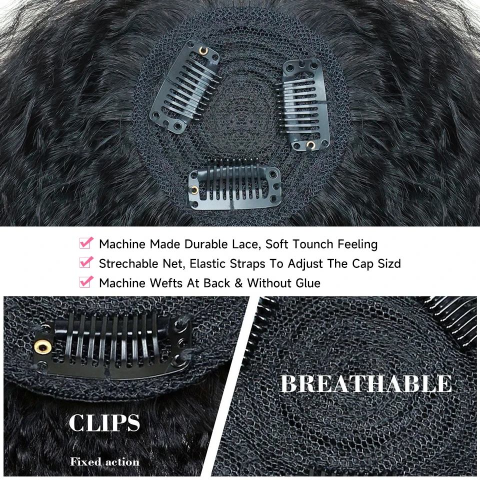 Yaki Straight Human Hair Topper Hair Piece For Thinning Increase Volume Clip In Extensions Daily Natural Black