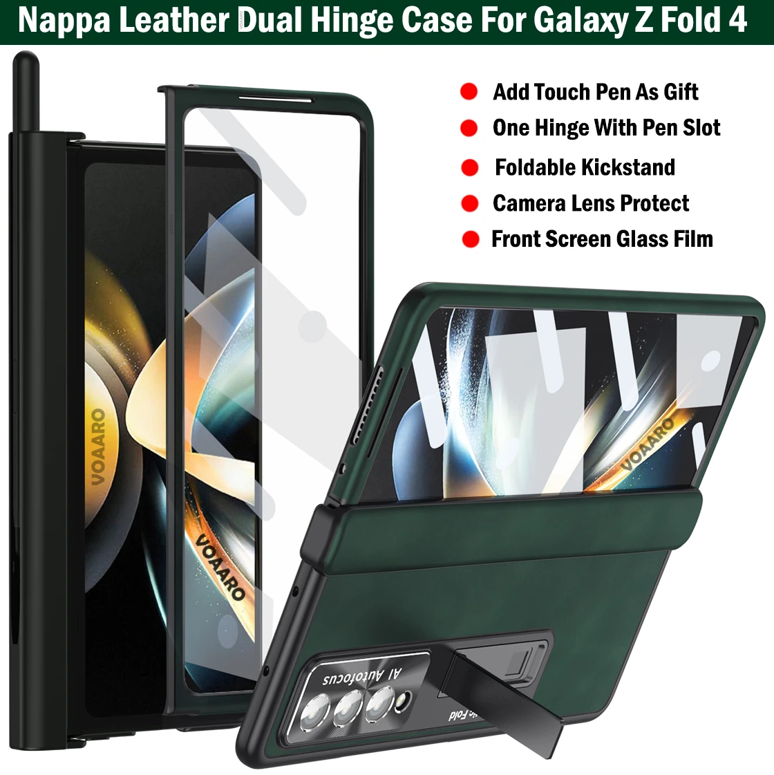 

Lens Protective Funda for Samsung Galaxy Z Fold 4 3 Hinge Case with Touch Pen Slot Holder Nappa Leather Case Front Screen Film