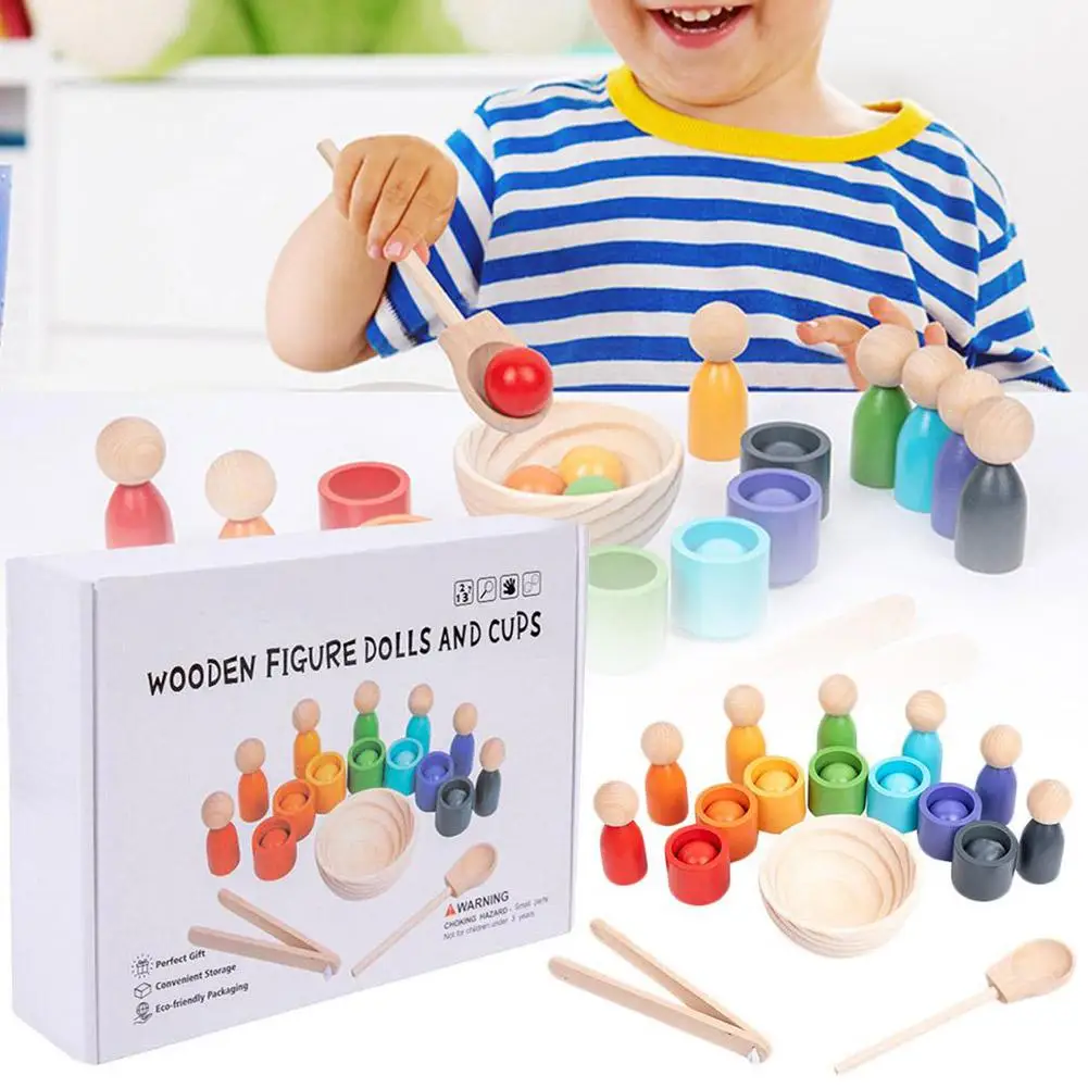 

New Wooden Balls In Cups Montessori Toy Color Sorting Game Educational Toys Preschool Learning Toy And Bowl Spoon For Kids K7Z3