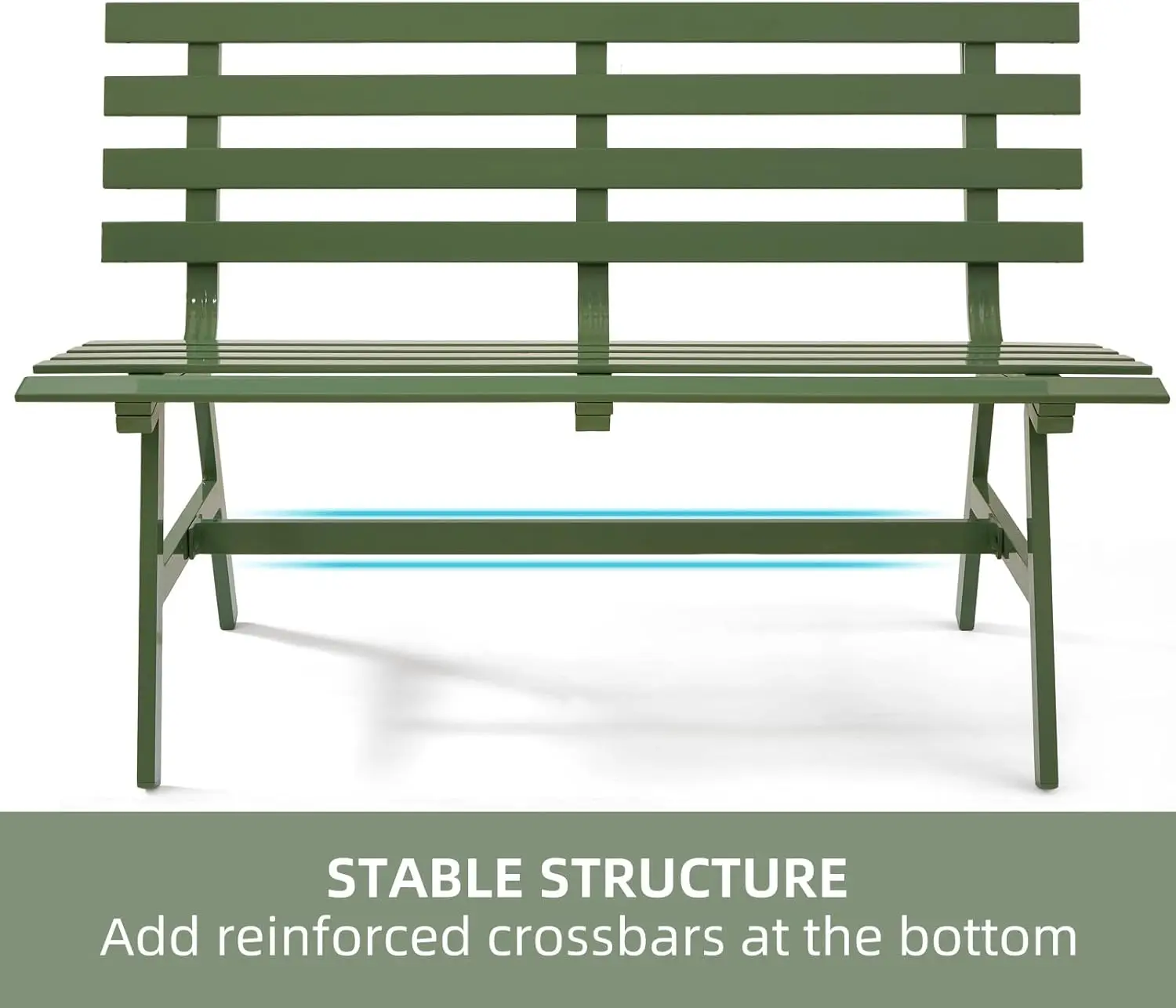 Outdoor Bench Weatherproof Aluminum Park Bench for Garden Patio Porch Lawn Backyard, Green