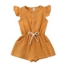 

Kids Clothes Girls Jumpsuits 2022 Summer New Baby Casual Solid Sleeveless One-piece Pants for Girl Cotton Children's Clothing