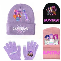 For KPop Demon Hunters Girls Knitted Hats Cartoon Letters Children Headgear Cotton Winter Cute Cap Anime Kids Birthday Gifts