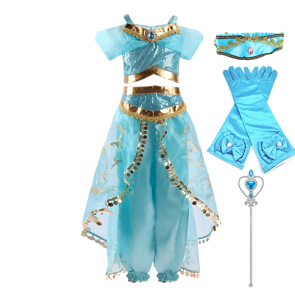 

Girl Jasmine Costume Baby Arabian Party Princess Cosplay Dress Summer Kids Carnival Fantasy Halloween Evening Clothes 3-10 Years