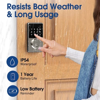 Smart Lock with password, Keyless Entry Door Lock with Touchscreen Keypads, Easy to Install, App Unlock, 50 User Codes 6