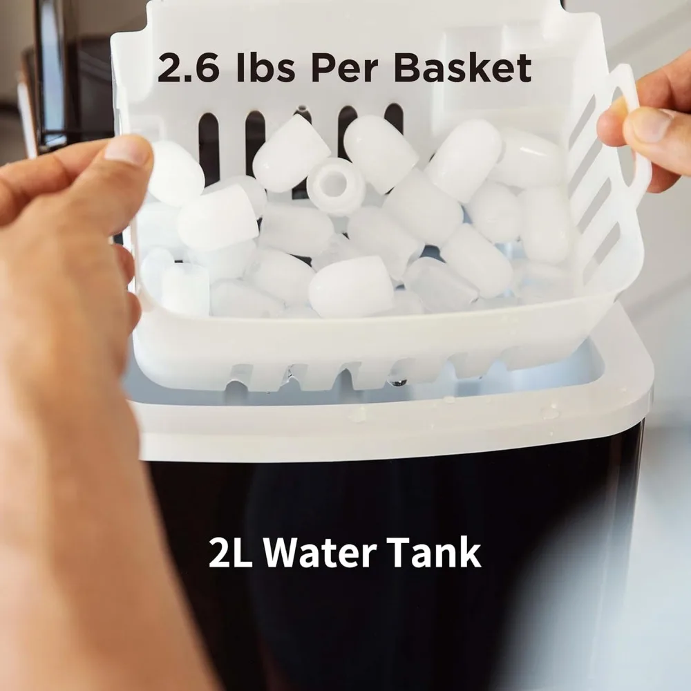 Ice Maker Countertop, 9 Cubes Ready in 6 Mins, 26lbs in 24Hrs, Self-Cleaning Ice Machine with Scoop and Basket, 2 Sizes