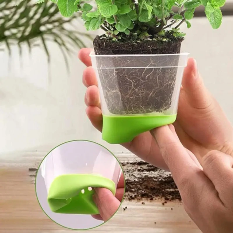 6 plastic square flower pots, transparent planting and seedling pots, reusable, breathable with silicone bottom and label