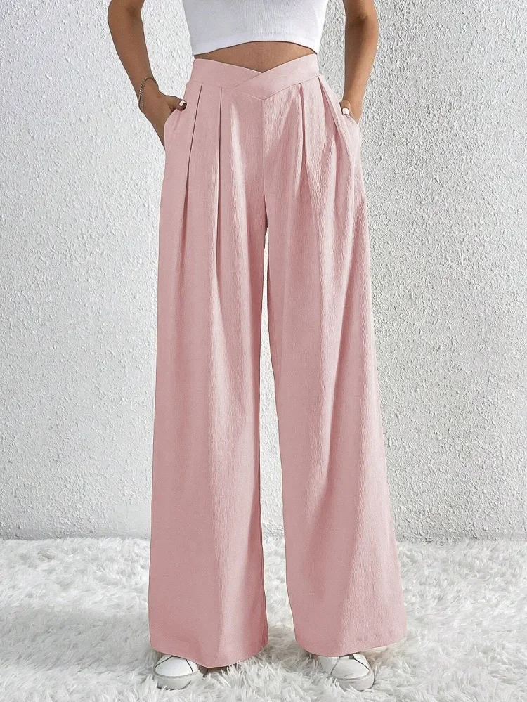 2024 Autumn/Winter New Women's Commuter Fashion Casual Loose Korean Style Folded Wide Leg Pants Loose Pants Work Trousers YSQ13