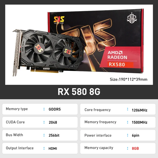 SEJISHI SJS RX 580는 고성능을 자랑하며 PC HDMI에 최적화된 AMD Radeon RX580 8G 프로모션 그래픽 비디오 카드입니다.