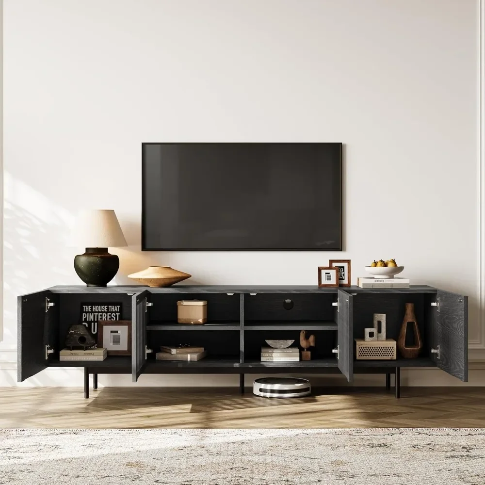 Black Long TV Stand for 85 Inch TV,95'' Solid Wood Media Console with Doors, Entertainment Center for Living Room & Bedroom 3