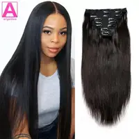 Extensions de cheveux brésiliens Remy à clips, cheveux lisses, couleur noire naturelle, 20 22 24 26 pouces, pour femmes 1