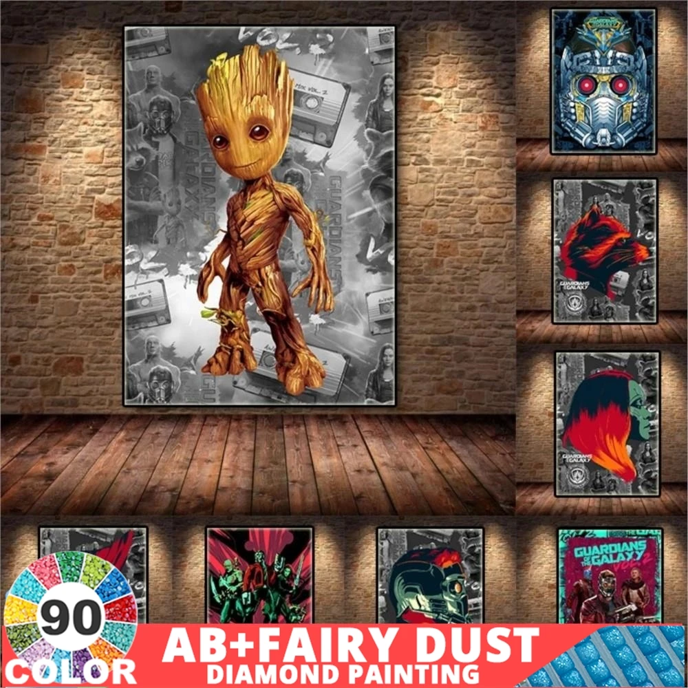 

90 Colour AB Fairy Dust Disney Anime Diamond Painting Guardians Of The Galaxy Cross Stitch Embroidery Tree Man Wall Home Decor