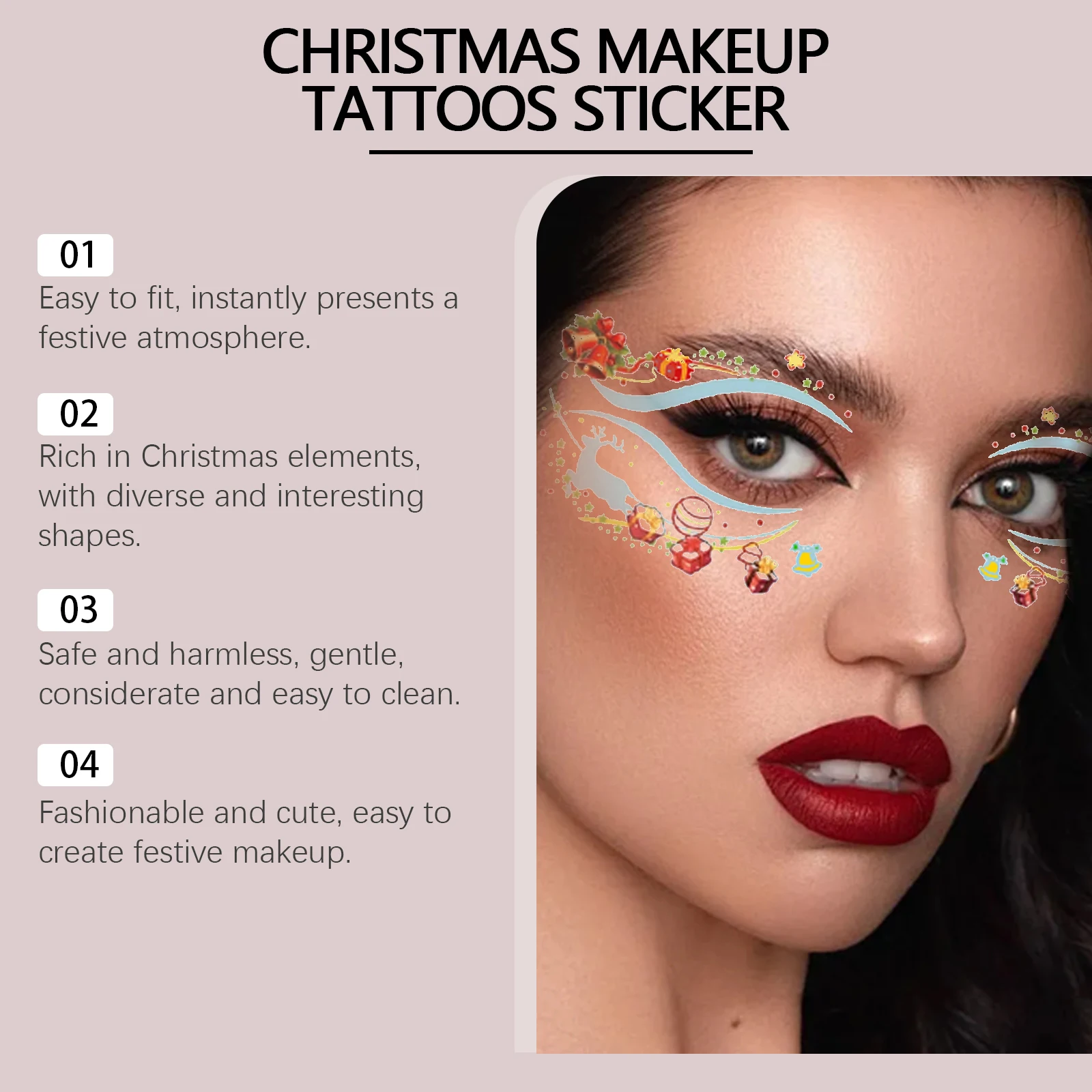 Christmas Face Stickers - Festive Sparkly Temporary Tattoos, Fun Effortless Holiday Makeup for Festive Christmas Look