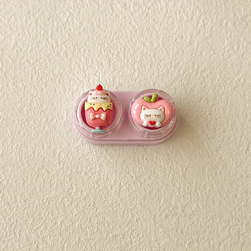 Kontaktlinsenbehälter mit Cartoon-Katze, tragbar, Mini-Schublade, Kunststoff, für Reisen, tägliche Aufbewahrung für Frauen und Mädchen – Detail 3