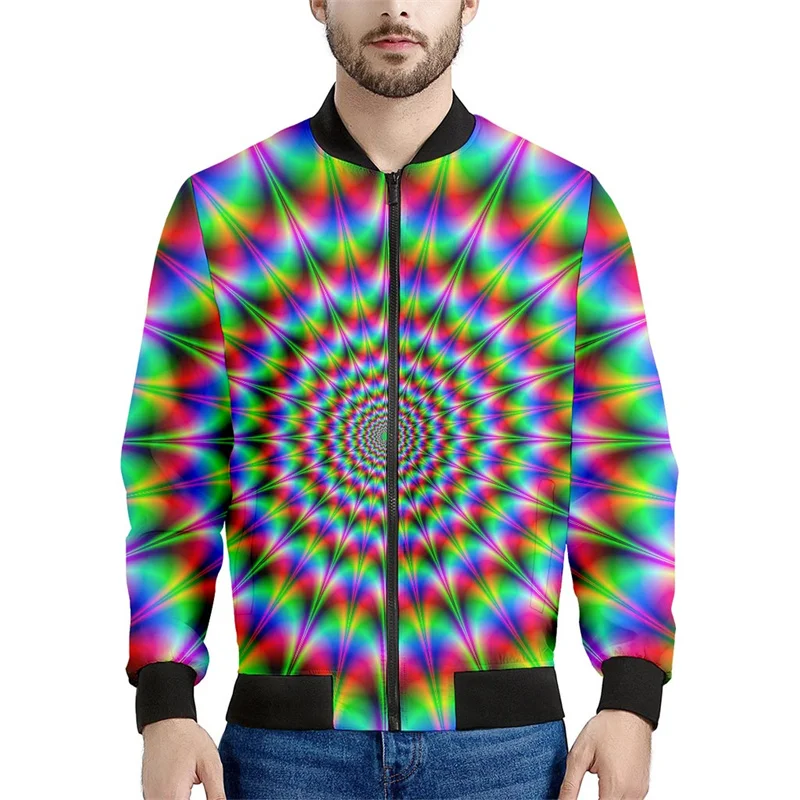Chaqueta con cremallera con estampado 3D de degradado psicodélico para hombres, sudaderas de gran tamaño, chaquetas bomber de manga larga para primavera y otoño para mujeres