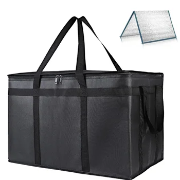 1 Set (Bag & Bottom), XXXL Large Capacity Reusable Warming Bag with Removable Hard Bottom, 3 Layers Insulated Pizza Delivery Bag